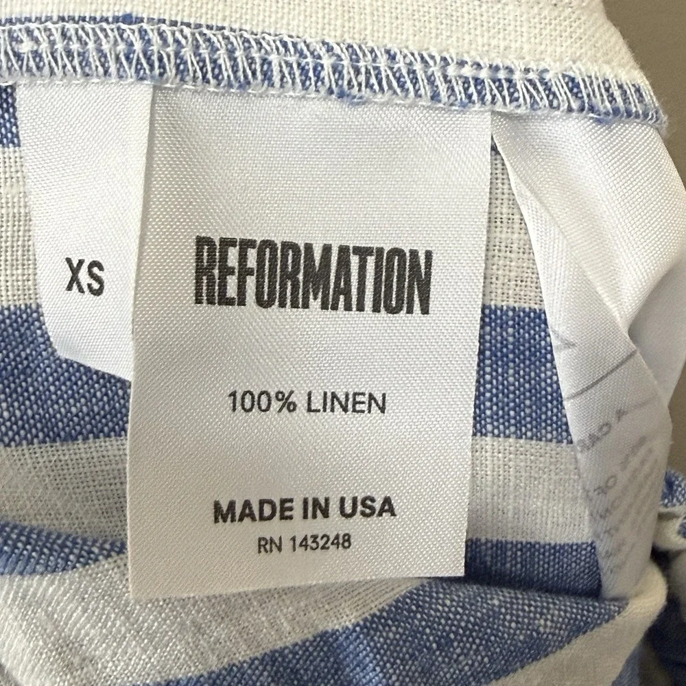 Reformation Blue White Stripe 100% Linen Wide Leg Drawstring Pants Womens XS